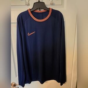 Nike Dri-FIT Navy Shirt with Orange Checkered Trim Size L